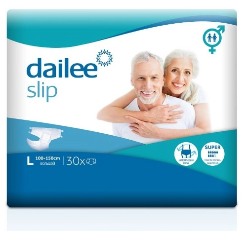Подгузники для взрослых Dailee Slip , размер "L" (объем талии/бедер до 150 см), с полным влагопоглощением не менее 2000 г