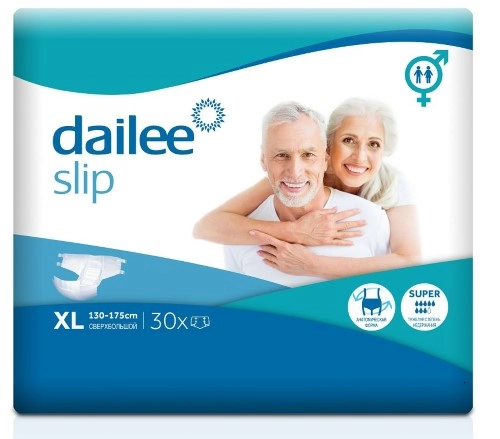Подгузники для взрослых Dailee Slip , размер "XL" (объем талии/бедер до 175 см), с полным влагопоглощением не менее 2800 г